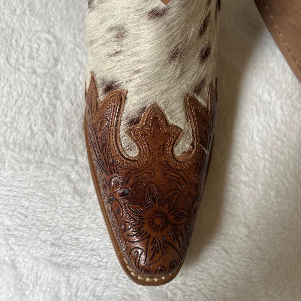 Myra Frisco Falls Hair-on Hide & Hand tooled Western Ankle Boots Women's 8 - Picture 4 of 8